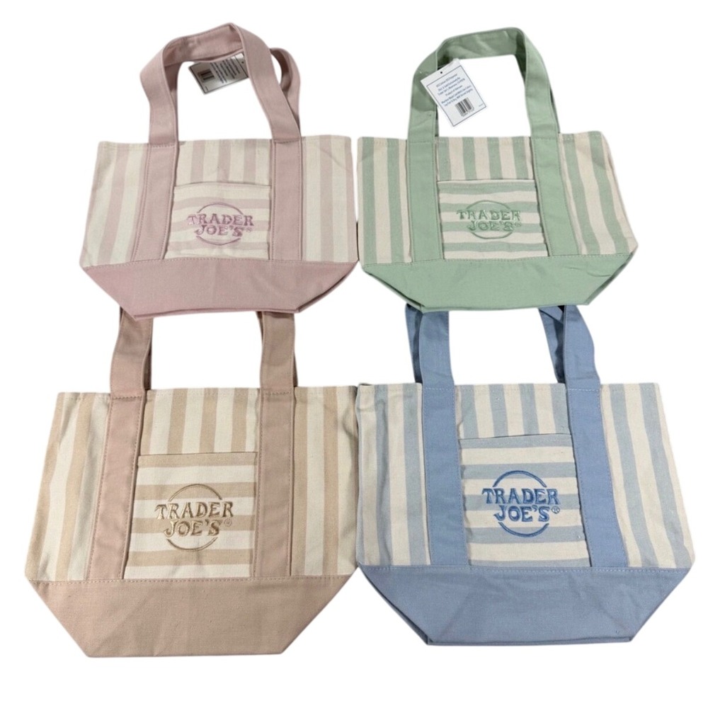 Trader Joe's Pastel Striped Mini
Canvas Tote Bag Set 4 Pack
NWT